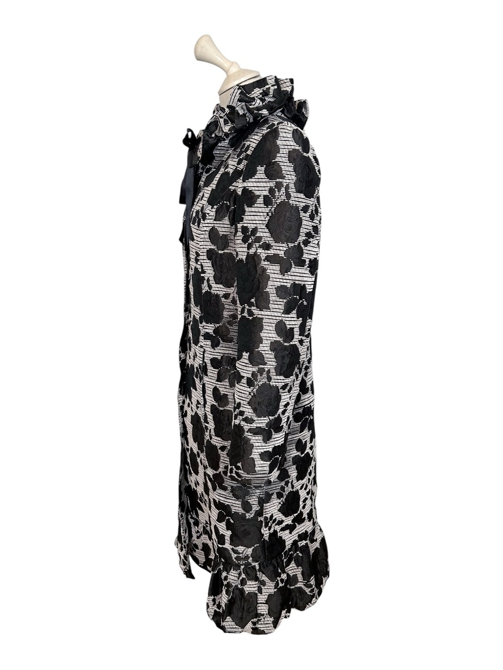 Vintage Brocade Floral Ruffle Tie Neck Dress Coat - Picture 3 of 11